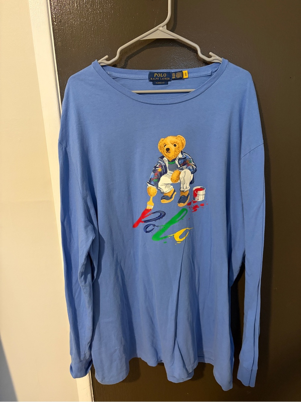 Ralph Lauren Light Blue Bear Graphic Long-Sleeve Tee